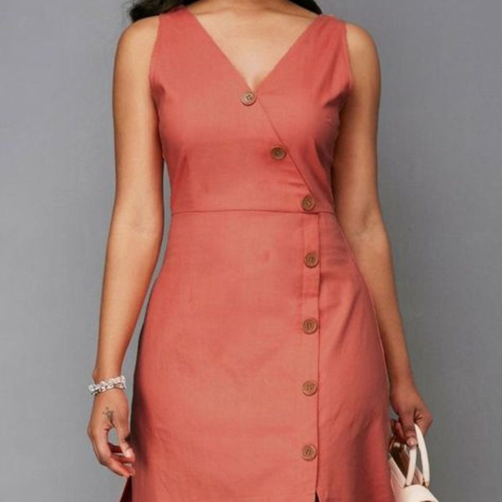 Brick Red V Neck Flare Dress. SZ L